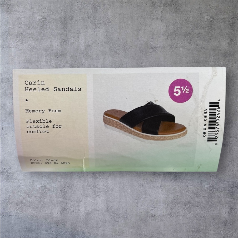 Black Heeled Memory Foam Carin Sandals with Flexible Outsole Woven look sides - Picture 8 of 12